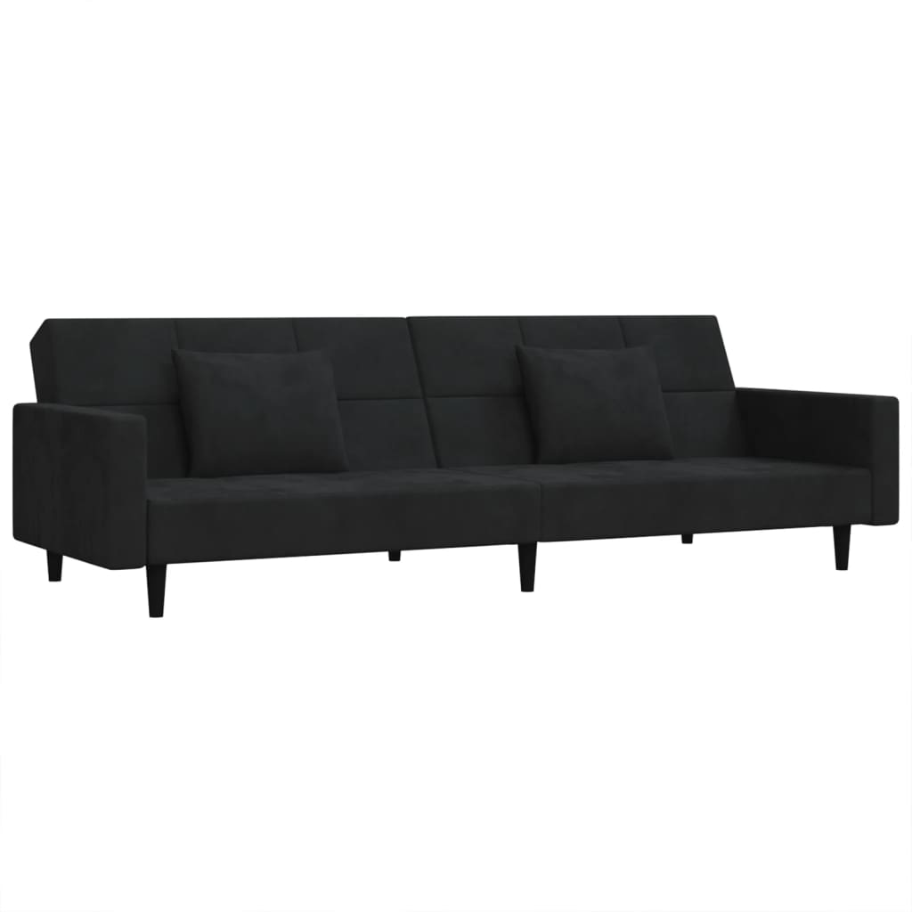 Slaapbank 2-zits met 2 kussens fluweel zwart is nu te koop bij PeponiXL, paradijselijk wonen!