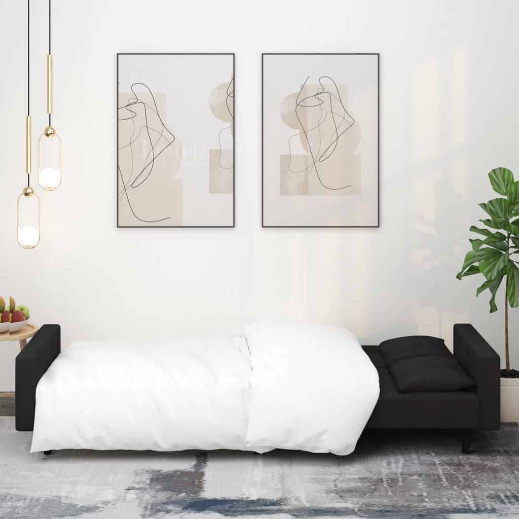 Slaapbank 2-zits met 2 kussens fluweel zwart is nu te koop bij PeponiXL, paradijselijk wonen!