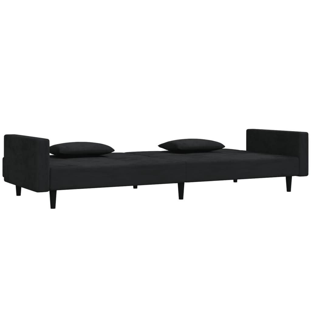 Slaapbank 2-zits met 2 kussens fluweel zwart is nu te koop bij PeponiXL, paradijselijk wonen!