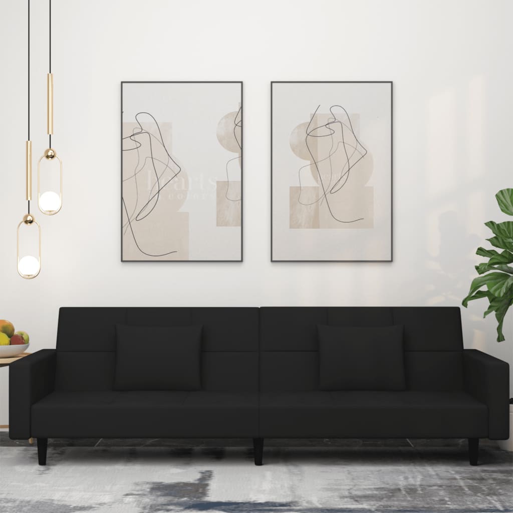 Slaapbank 2-zits met 2 kussens fluweel zwart is nu te koop bij PeponiXL, paradijselijk wonen!