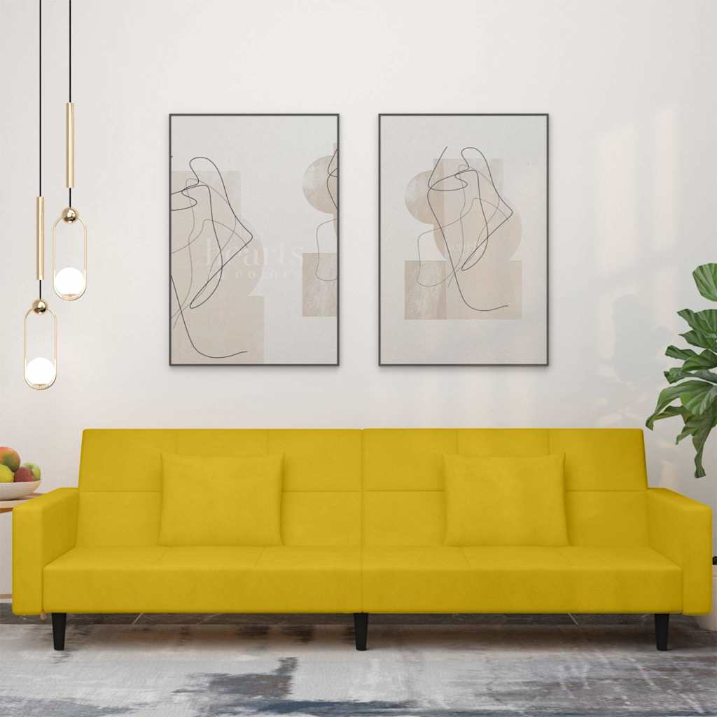 Slaapbank 2-zits met 2 kussens fluweel geel is nu te koop bij PeponiXL, paradijselijk wonen!