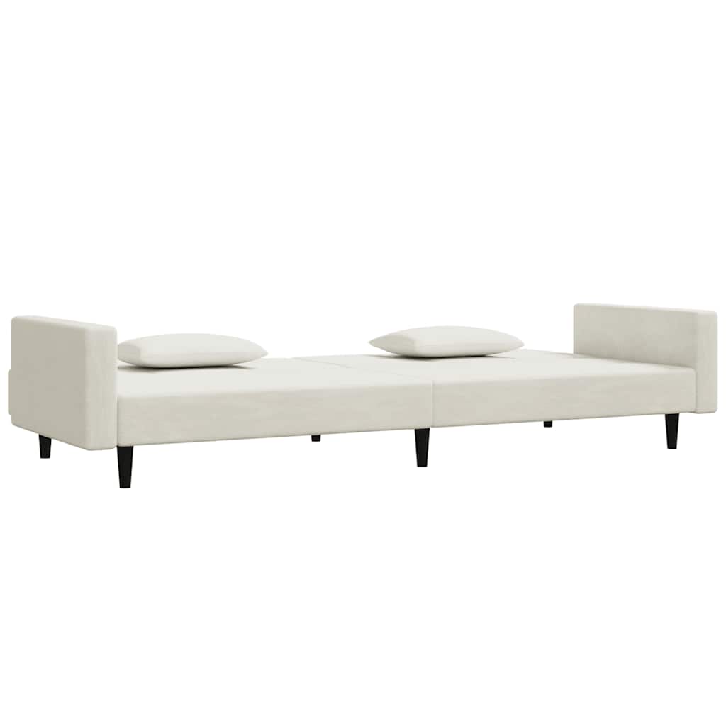Slaapbank 2-zits met 2 kussens fluweel crèmekleurig is nu te koop bij PeponiXL, paradijselijk wonen!