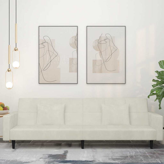 Slaapbank 2-zits met 2 kussens fluweel crèmekleurig is nu te koop bij PeponiXL, paradijselijk wonen!