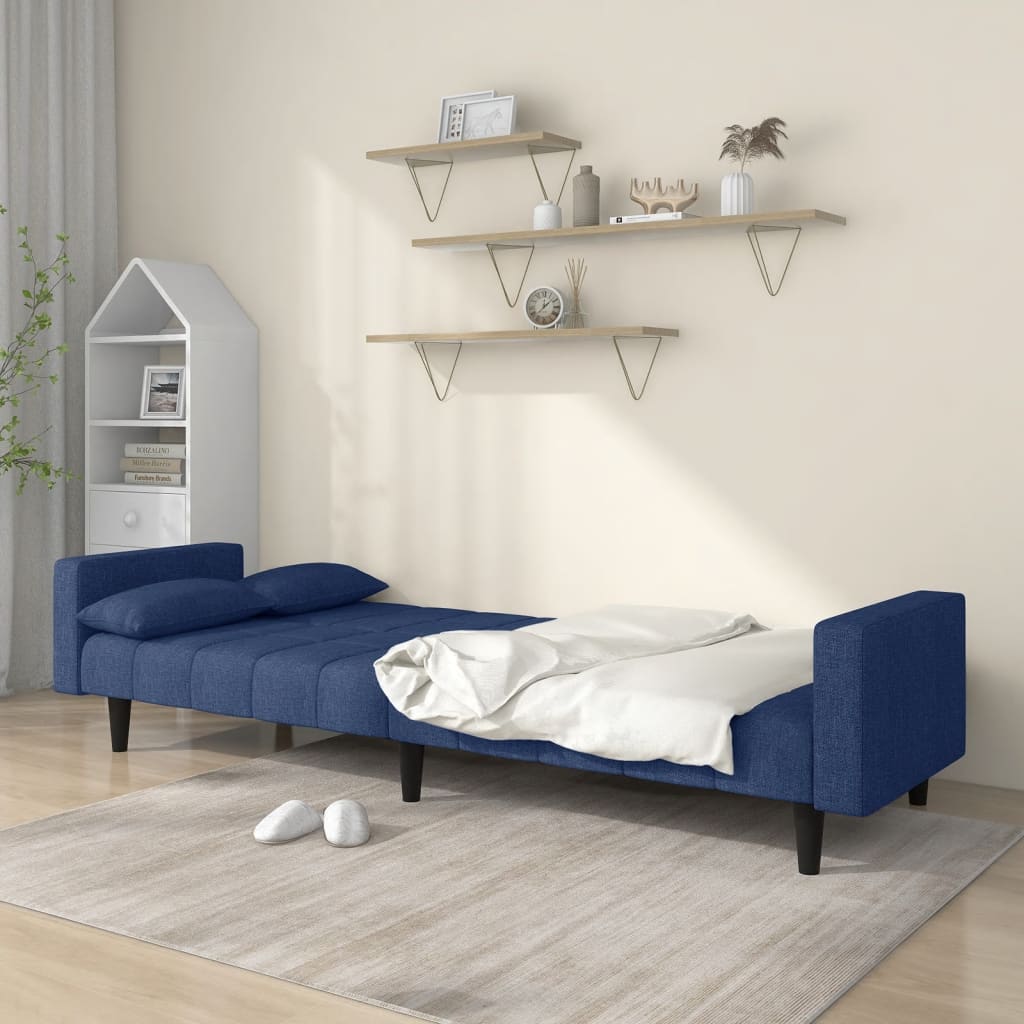 Slaapbank 2-zits met 2 kussens stof blauw is nu te koop bij PeponiXL, paradijselijk wonen!