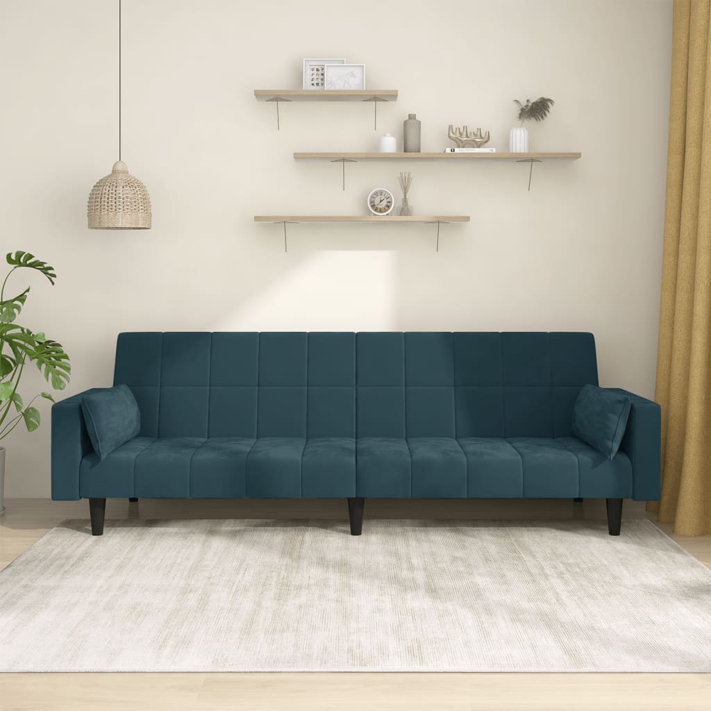 Slaapbank 2-zits met 2 kussens fluweel blauw is nu te koop bij PeponiXL, paradijselijk wonen!