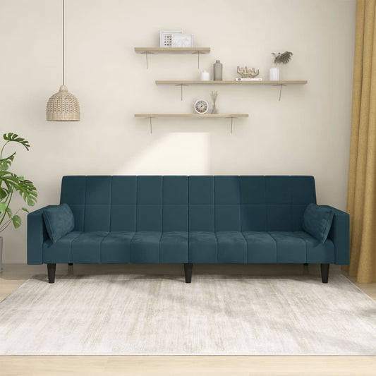 Slaapbank 2-zits met 2 kussens fluweel blauw is nu te koop bij PeponiXL, paradijselijk wonen!