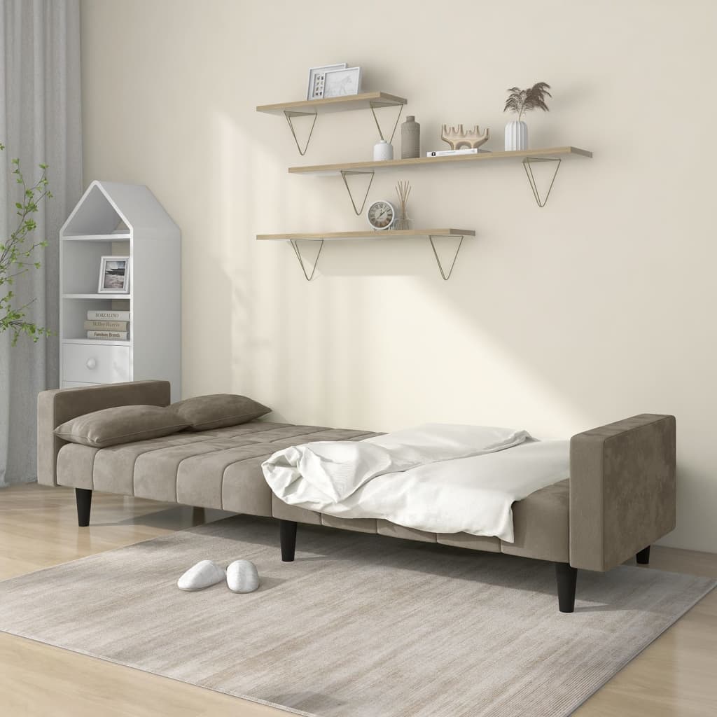 Slaapbank 2-zits met 2 kussens fluweel lichtgrijs is nu te koop bij PeponiXL, paradijselijk wonen!