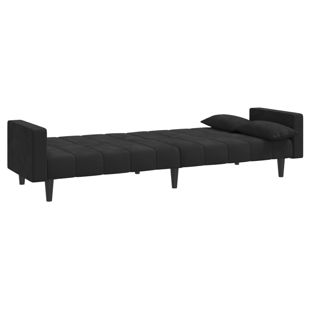Slaapbank 2-zits met 2 kussens fluweel zwart is nu te koop bij PeponiXL, paradijselijk wonen!
