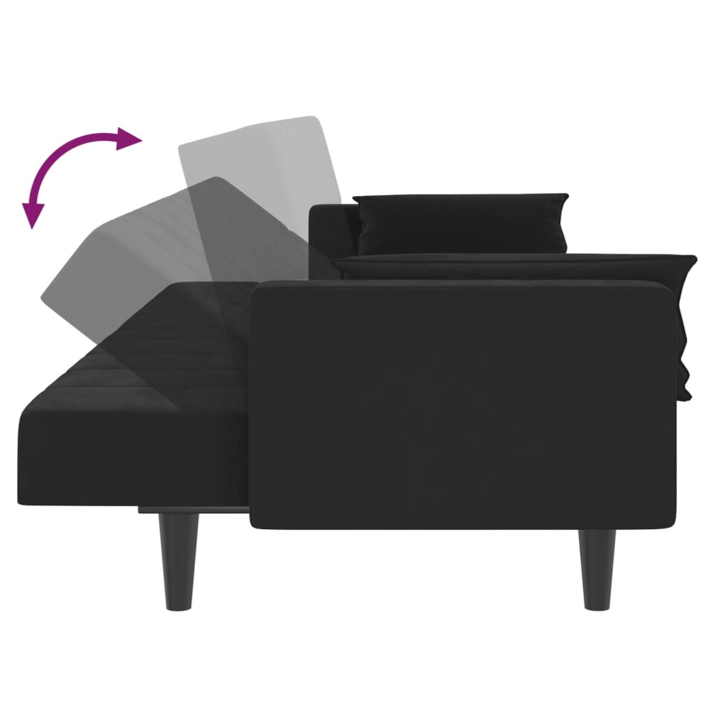 Slaapbank 2-zits met 2 kussens fluweel zwart is nu te koop bij PeponiXL, paradijselijk wonen!