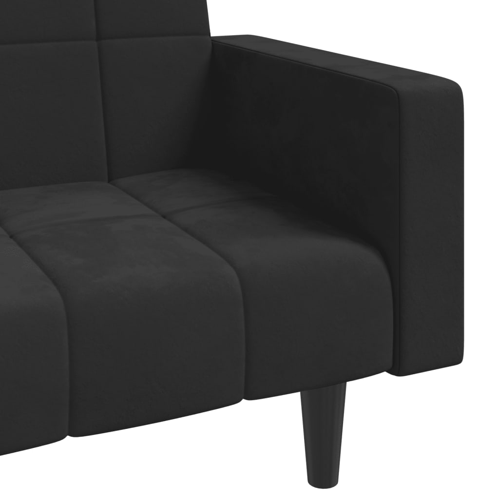 Slaapbank 2-zits met 2 kussens fluweel zwart is nu te koop bij PeponiXL, paradijselijk wonen!