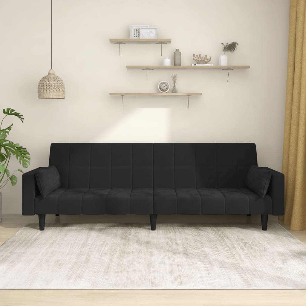 Slaapbank 2-zits met 2 kussens fluweel zwart is nu te koop bij PeponiXL, paradijselijk wonen!