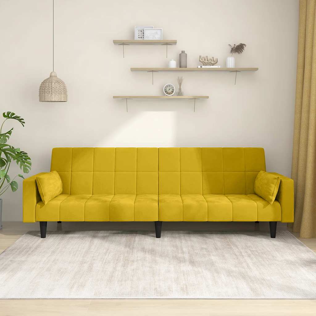 Slaapbank 2-zits met 2 kussens fluweel geel is nu te koop bij PeponiXL, paradijselijk wonen!