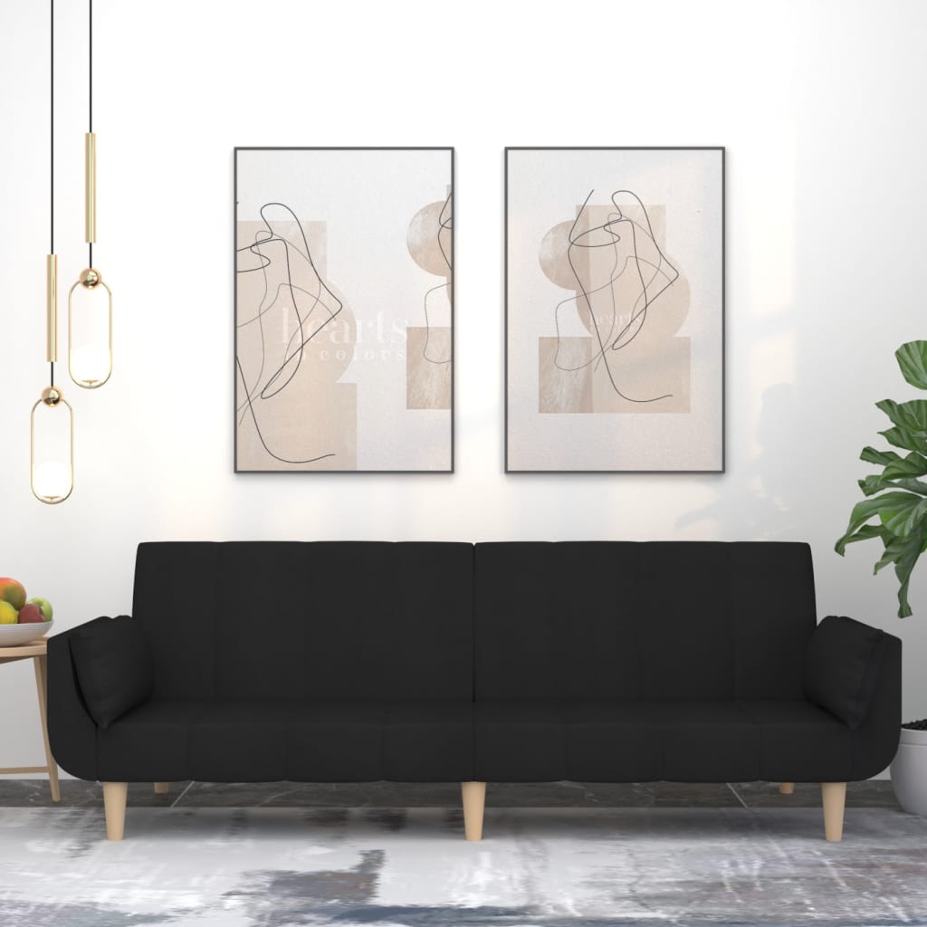 Slaapbank 2-zits met 2 kussens stof zwart is nu te koop bij PeponiXL, paradijselijk wonen!