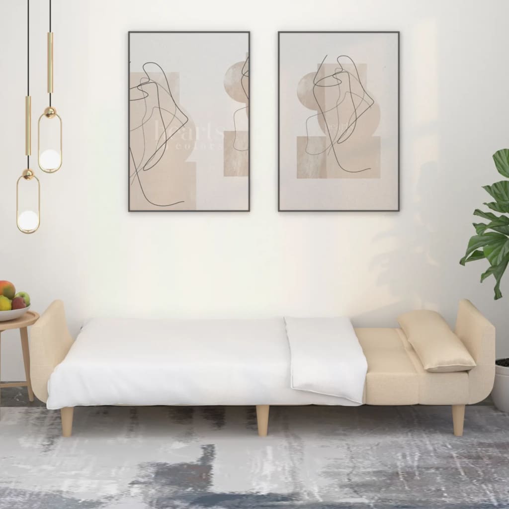 Slaapbank 2-zits met 2 kussens stof crèmekleurig is nu te koop bij PeponiXL, paradijselijk wonen!