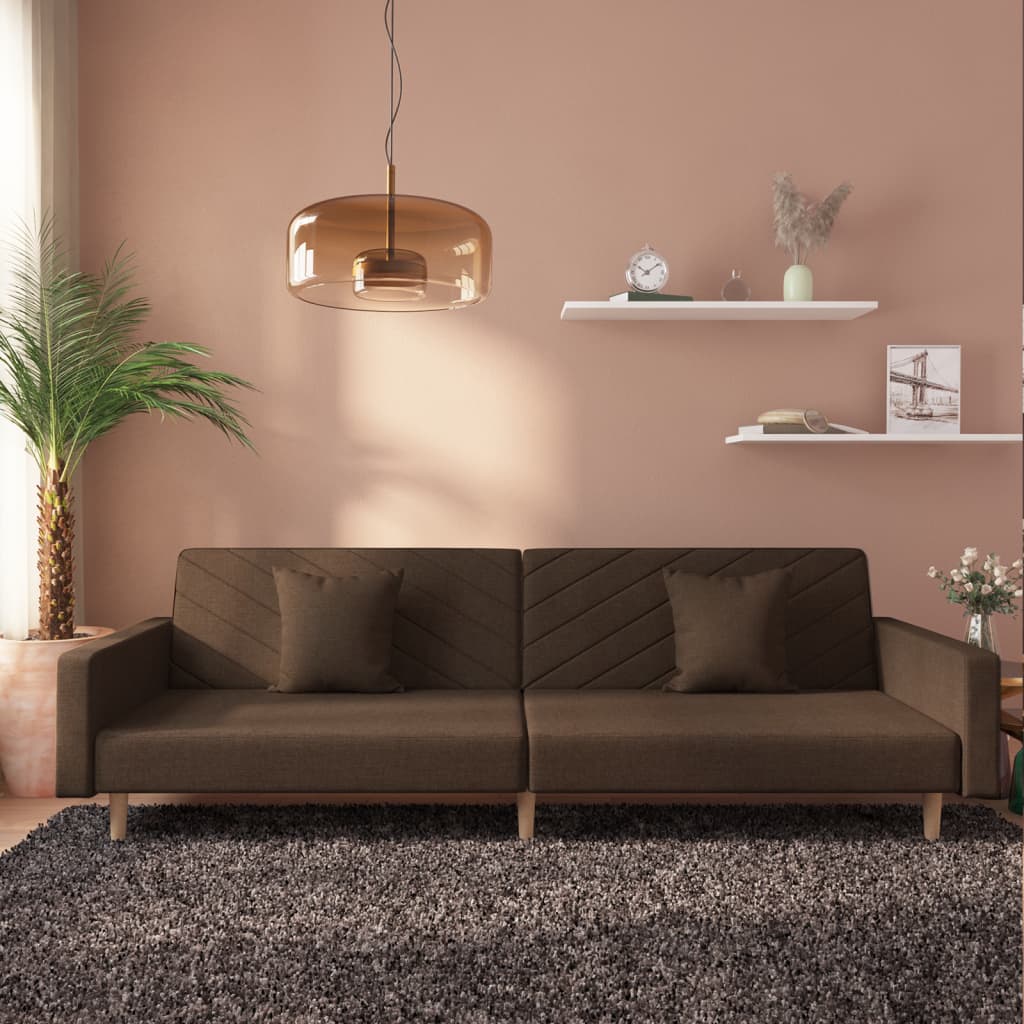 Slaapbank 2-zits met 2 kussens stof bruin is nu te koop bij PeponiXL, paradijselijk wonen!