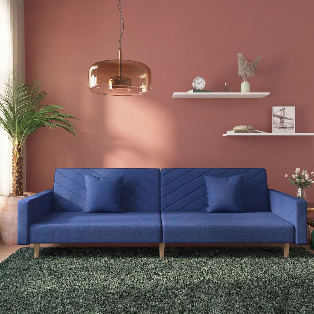 Slaapbank 2-zits met 2 kussens stof blauw is nu te koop bij PeponiXL, paradijselijk wonen!