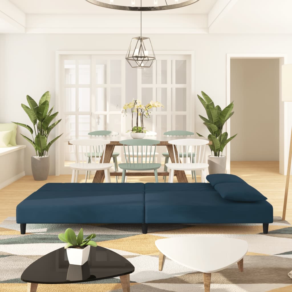 Slaapbank 2-zits met 2 kussens fluweel blauw is nu te koop bij PeponiXL, paradijselijk wonen!