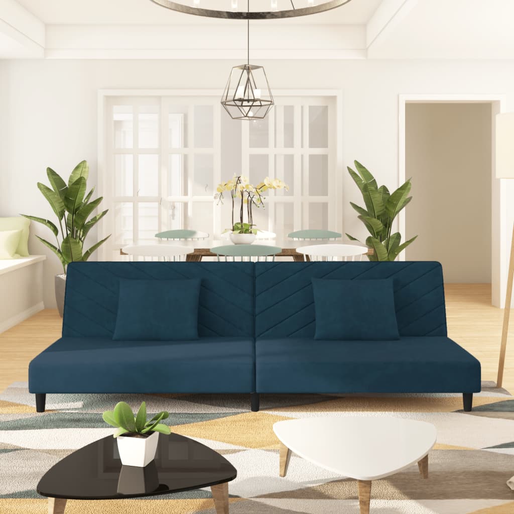 Slaapbank 2-zits met 2 kussens fluweel blauw is nu te koop bij PeponiXL, paradijselijk wonen!