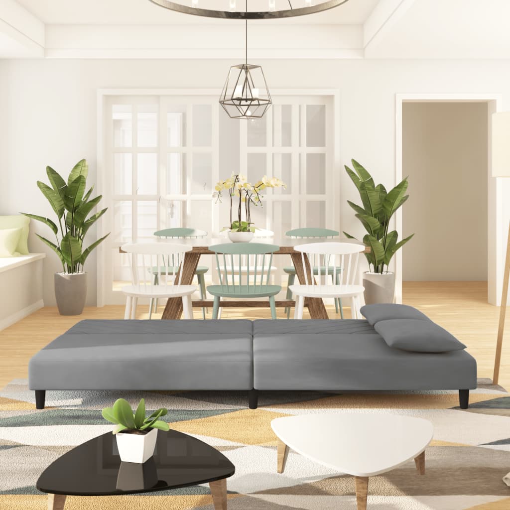Slaapbank 2-zits met 2 kussens fluweel lichtgrijs is nu te koop bij PeponiXL, paradijselijk wonen!