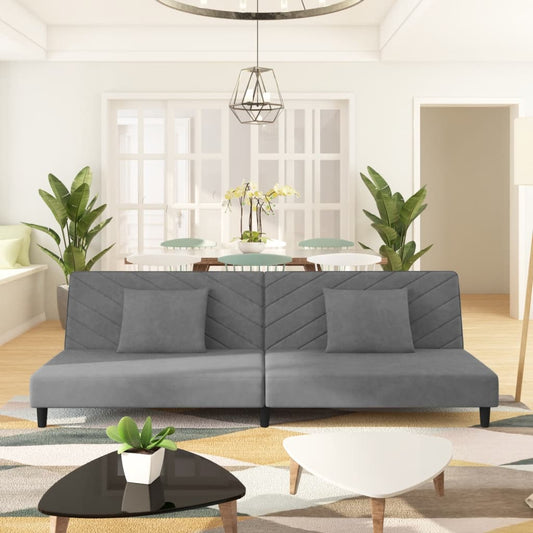 Slaapbank 2-zits met 2 kussens fluweel lichtgrijs is nu te koop bij PeponiXL, paradijselijk wonen!