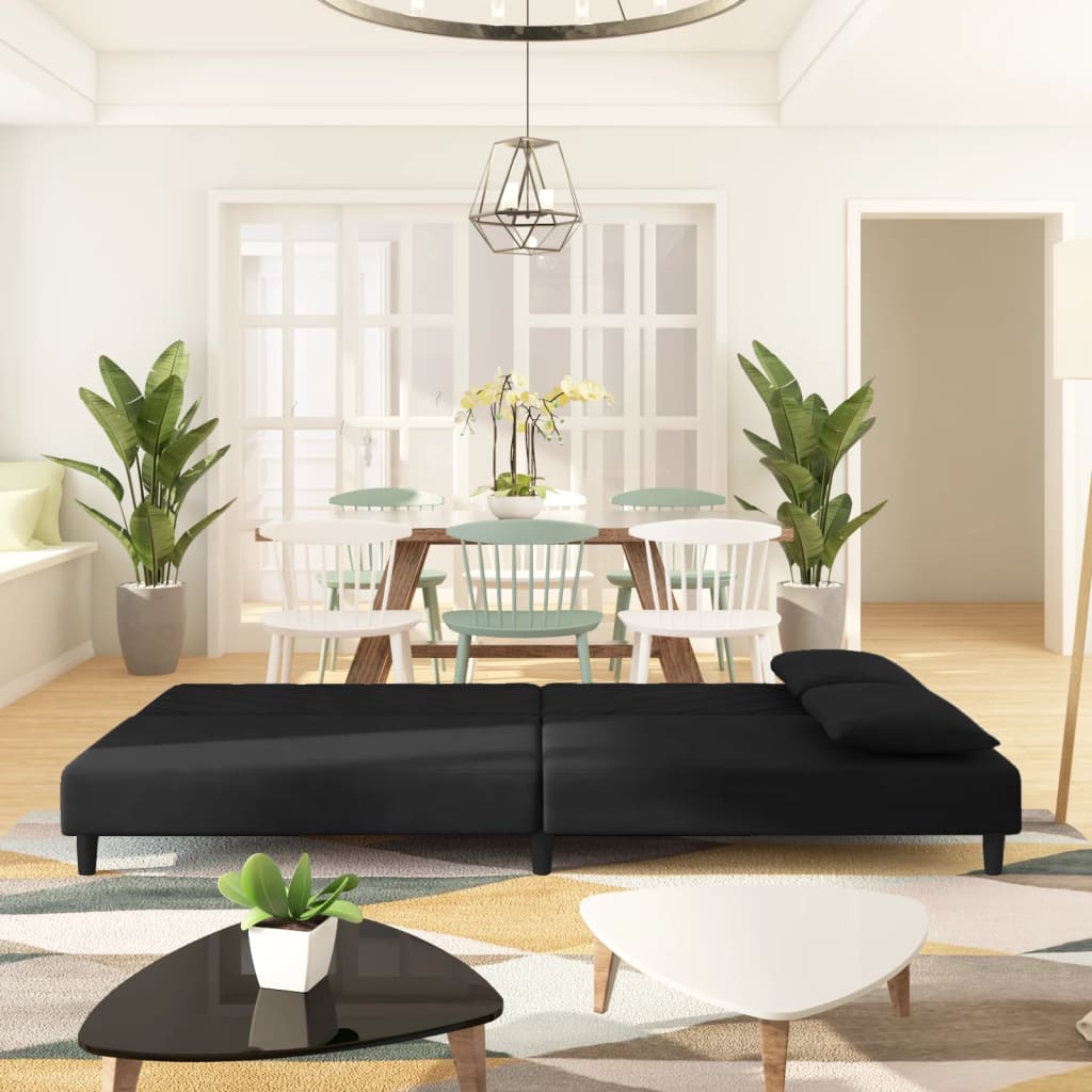Slaapbank 2-zits met 2 kussens fluweel zwart is nu te koop bij PeponiXL, paradijselijk wonen!