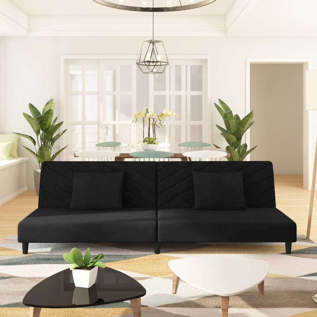 Slaapbank 2-zits met 2 kussens fluweel zwart is nu te koop bij PeponiXL, paradijselijk wonen!