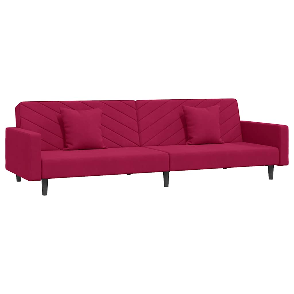 Slaapbank 2-zits met 2 kussens fluweel wijnrood is nu te koop bij PeponiXL, paradijselijk wonen!