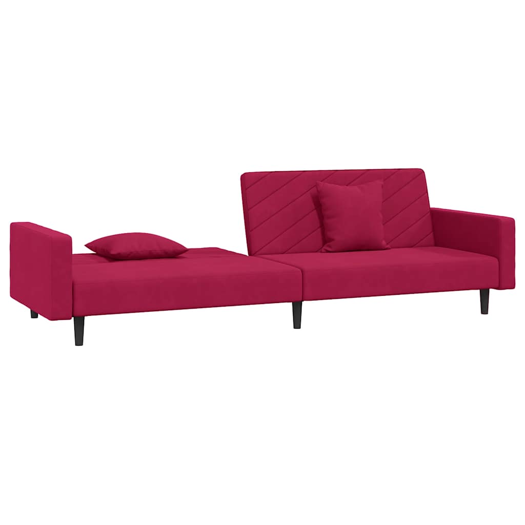 Slaapbank 2-zits met 2 kussens fluweel wijnrood is nu te koop bij PeponiXL, paradijselijk wonen!