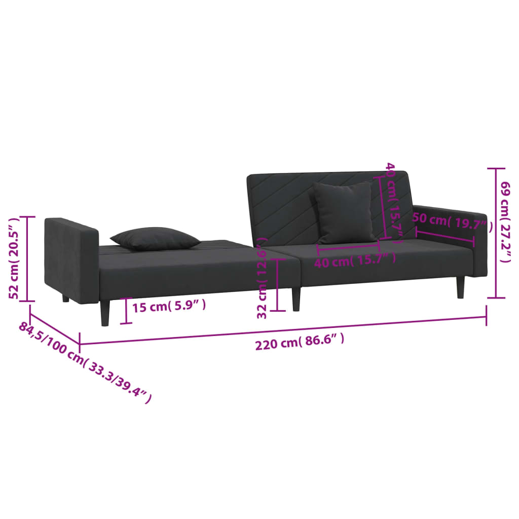 Slaapbank 2-zits met 2 kussens fluweel zwart is nu te koop bij PeponiXL, paradijselijk wonen!