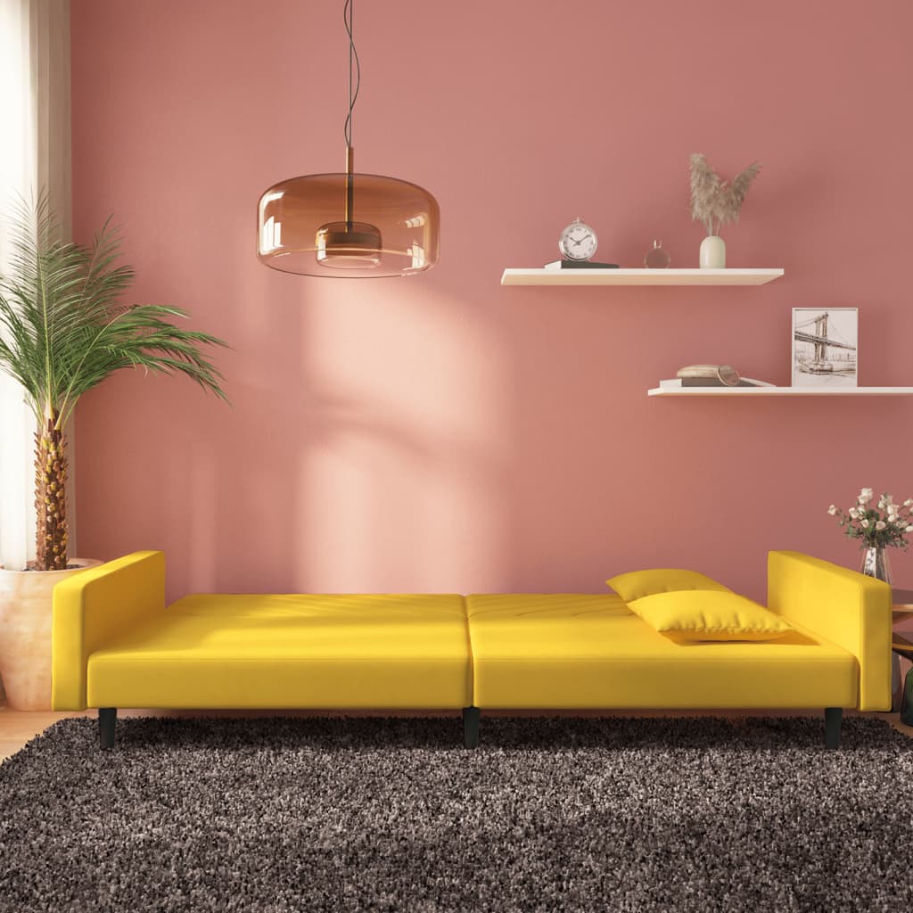 Slaapbank 2-zits met 2 kussens fluweel geel is nu te koop bij PeponiXL, paradijselijk wonen!