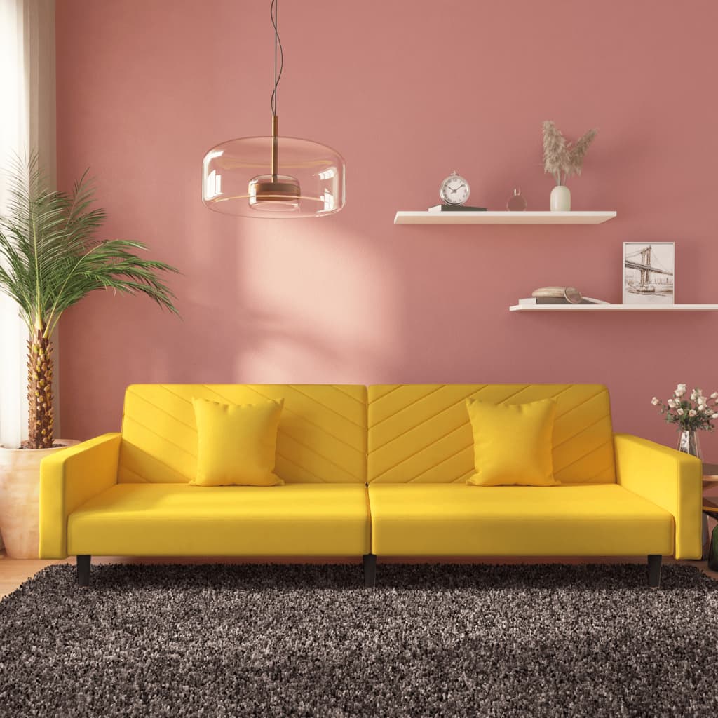 Slaapbank 2-zits met 2 kussens fluweel geel is nu te koop bij PeponiXL, paradijselijk wonen!