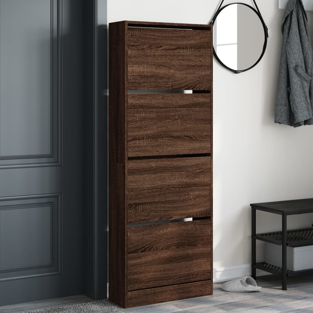 Schoenenkast 60x21x163,5 cm bewerkt hout bruin eikenkleur is nu te koop bij PeponiXL, paradijselijk wonen!