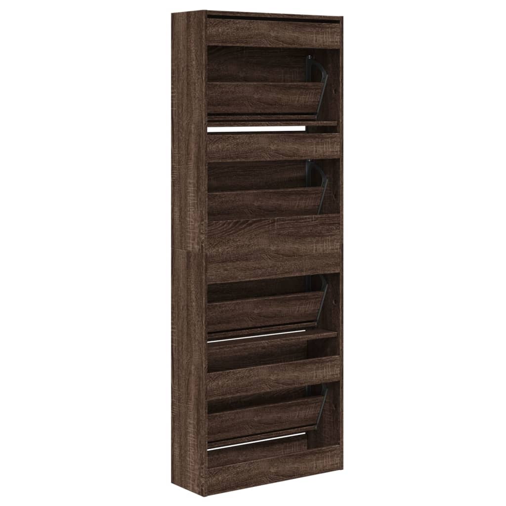 Schoenenkast 60x21x163,5 cm bewerkt hout bruin eikenkleur is nu te koop bij PeponiXL, paradijselijk wonen!