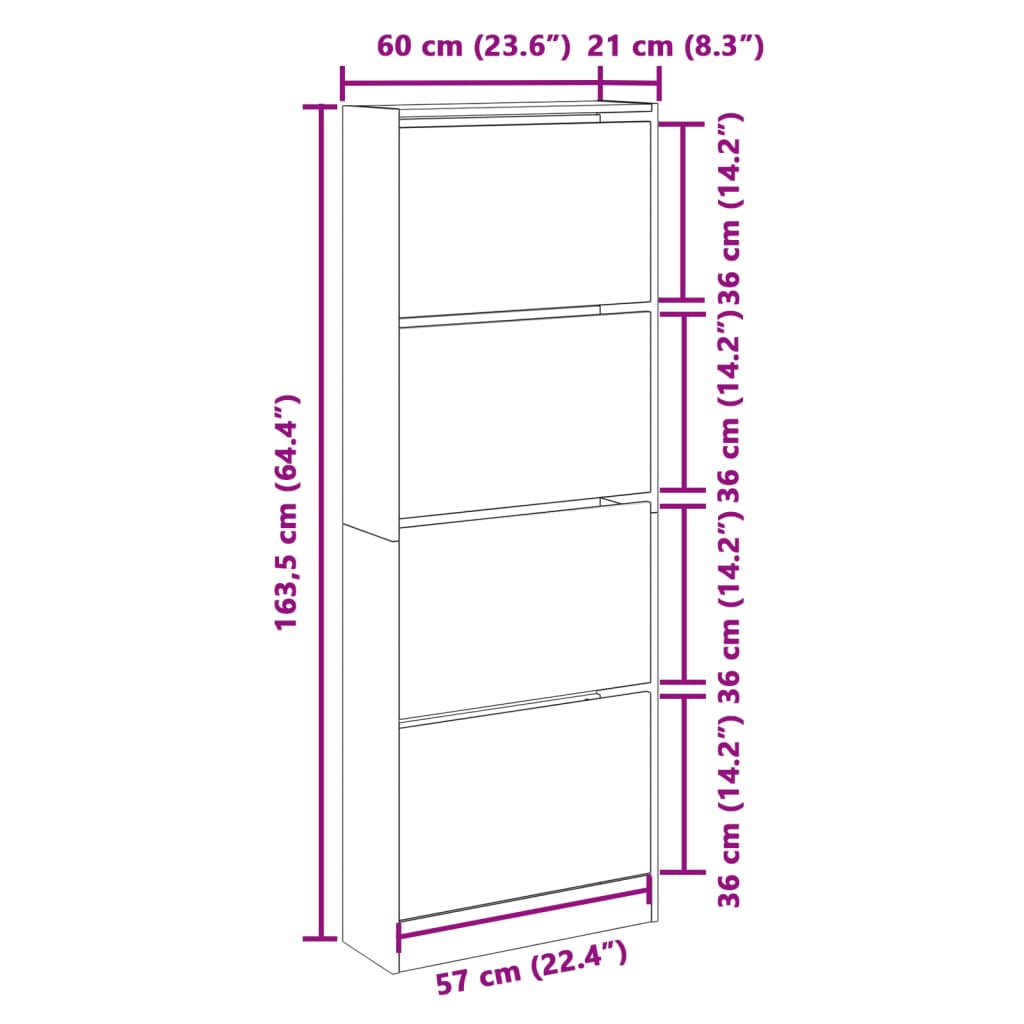 Schoenenkast 60x21x163,5 cm bewerkt hout bruin eikenkleur is nu te koop bij PeponiXL, paradijselijk wonen!