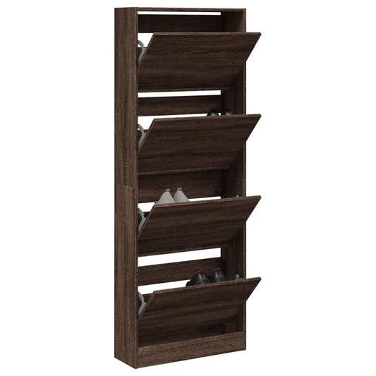 Schoenenkast 60x21x163,5 cm bewerkt hout bruin eikenkleur is nu te koop bij PeponiXL, paradijselijk wonen!