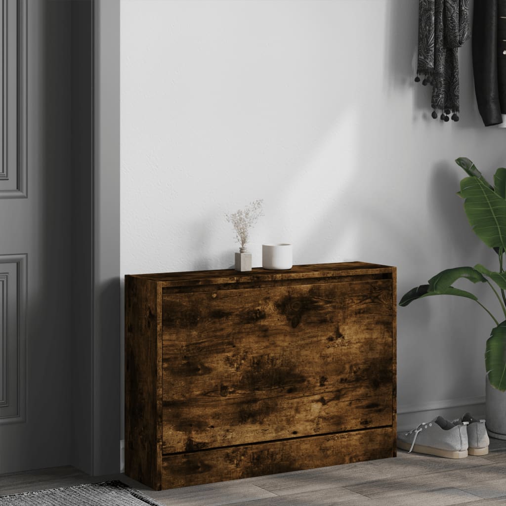 Schoenenkast 80x21x57 cm bewerkt hout gerookt eikenkleurig is nu te koop bij PeponiXL, paradijselijk wonen!