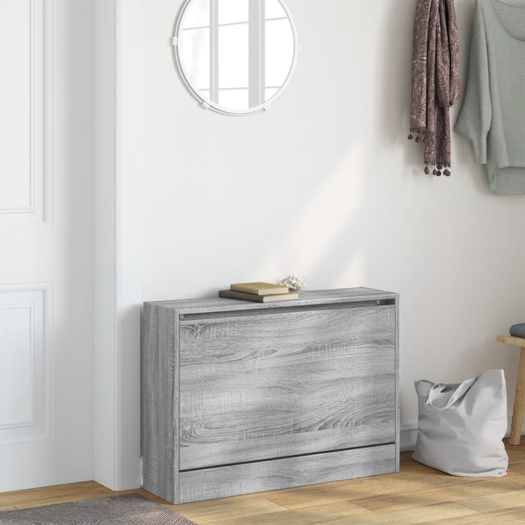 Schoenenkast 80x21x57 cm bewerkt hout grijs sonoma eikenkleur is nu te koop bij PeponiXL, paradijselijk wonen!