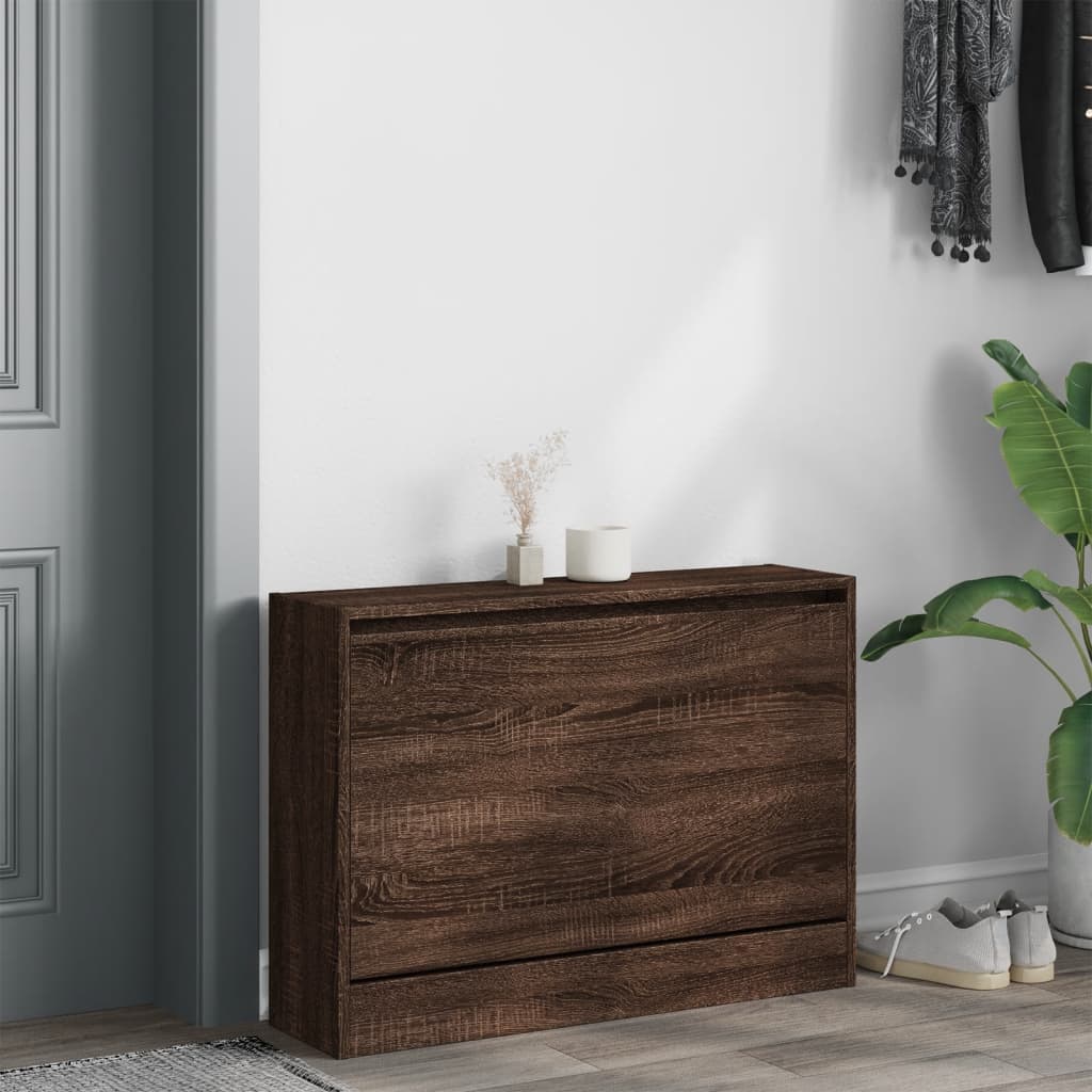 Schoenenkast 80x21x57 cm bewerkt hout bruin eikenkleur is nu te koop bij PeponiXL, paradijselijk wonen!