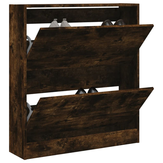 Schoenenkast 80x21x87,5 cm bewerkt hout gerookt eikenkleurig is nu te koop bij PeponiXL, paradijselijk wonen!