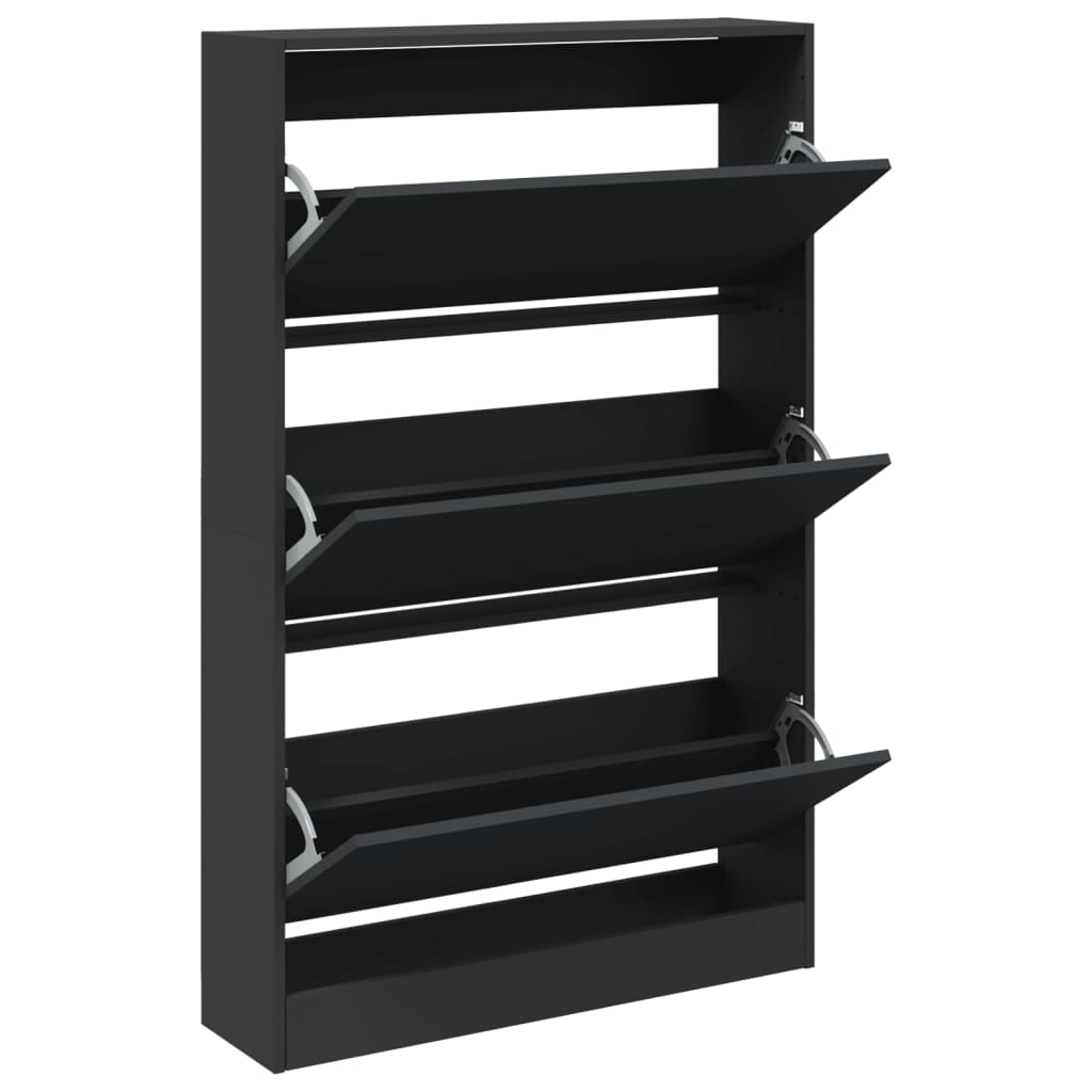 Schoenenkast 80x21x125,5 cm bewerkt hout zwart is nu te koop bij PeponiXL, paradijselijk wonen!