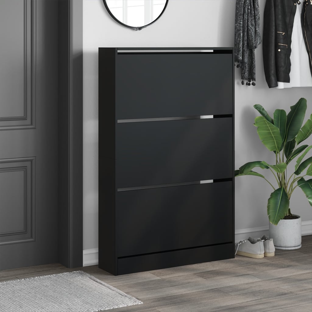 Schoenenkast 80x21x125,5 cm bewerkt hout zwart is nu te koop bij PeponiXL, paradijselijk wonen!