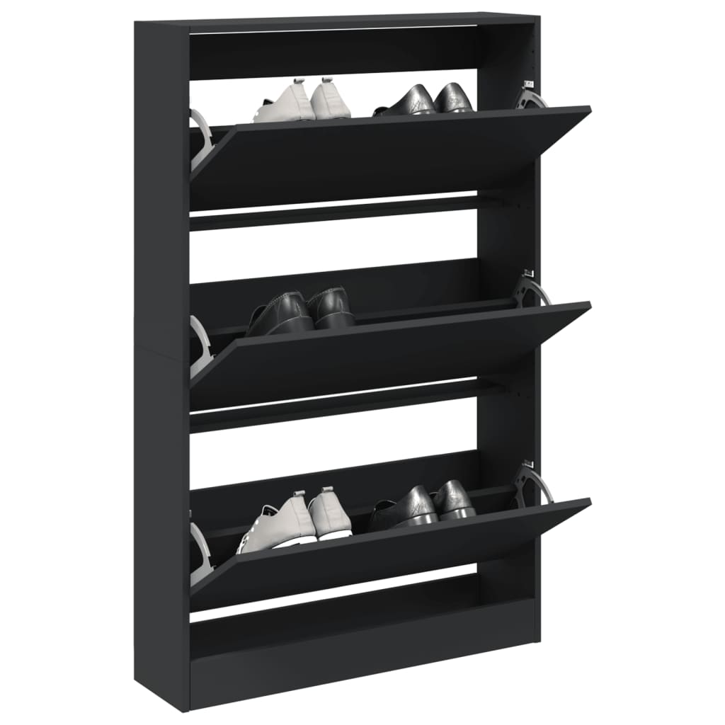 Schoenenkast 80x21x125,5 cm bewerkt hout zwart is nu te koop bij PeponiXL, paradijselijk wonen!