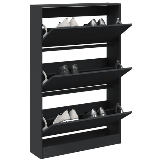 Schoenenkast 80x21x125,5 cm bewerkt hout zwart is nu te koop bij PeponiXL, paradijselijk wonen!