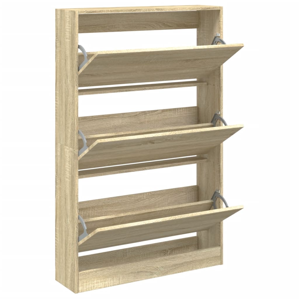 Schoenenkast 80x21x125,5 cm bewerkt hout sonoma eikenkleurig is nu te koop bij PeponiXL, paradijselijk wonen!