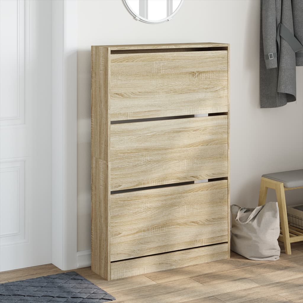 Schoenenkast 80x21x125,5 cm bewerkt hout sonoma eikenkleurig is nu te koop bij PeponiXL, paradijselijk wonen!
