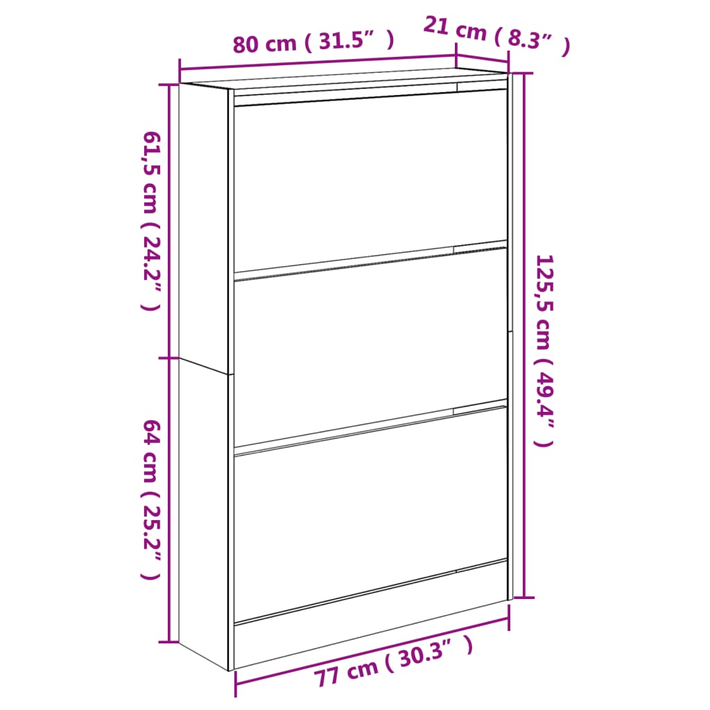 Schoenenkast 80x21x125,5 cm bewerkt hout sonoma eikenkleurig is nu te koop bij PeponiXL, paradijselijk wonen!