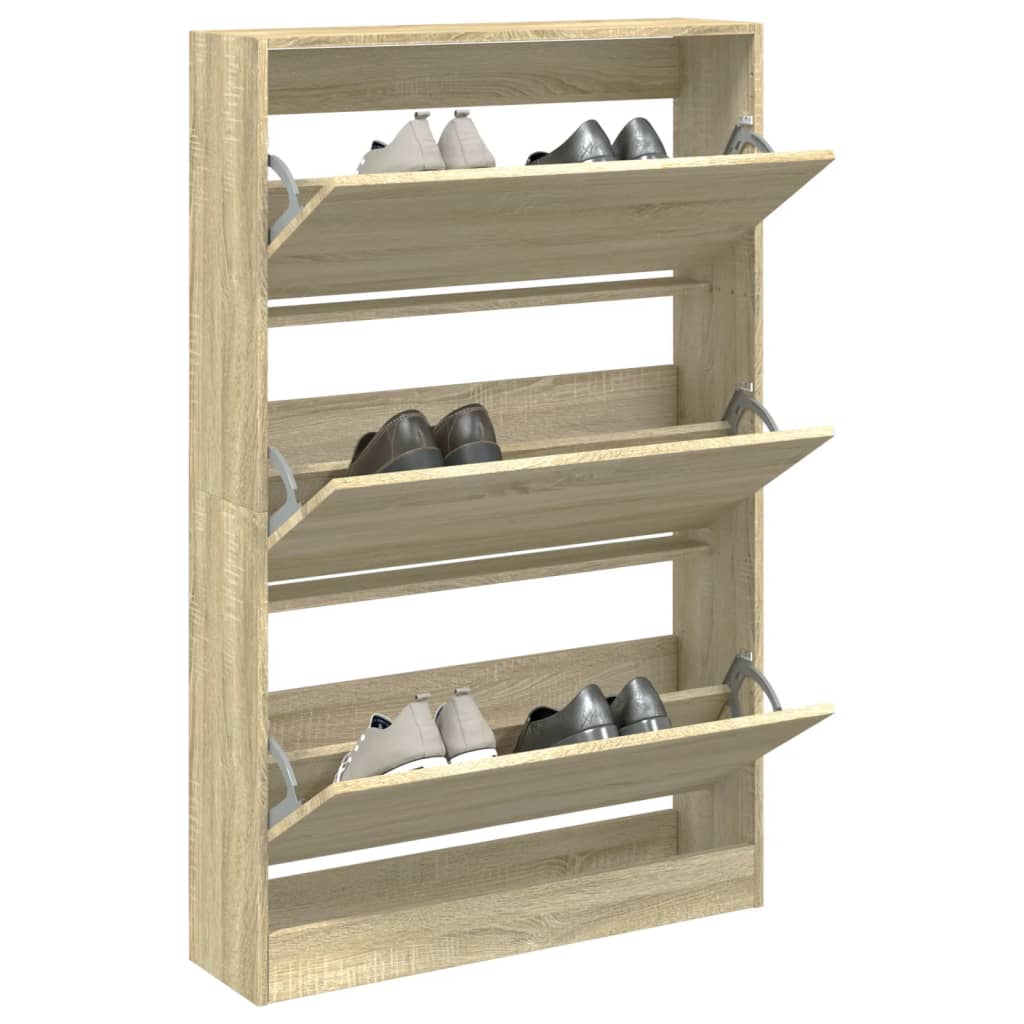 Schoenenkast 80x21x125,5 cm bewerkt hout sonoma eikenkleurig is nu te koop bij PeponiXL, paradijselijk wonen!