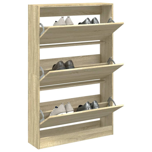Schoenenkast 80x21x125,5 cm bewerkt hout sonoma eikenkleurig is nu te koop bij PeponiXL, paradijselijk wonen!