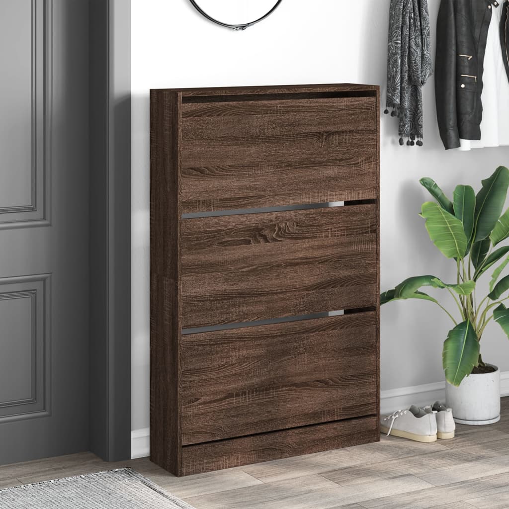 Schoenenkast 80x21x125,5 cm bewerkt hout bruin eikenkleur is nu te koop bij PeponiXL, paradijselijk wonen!