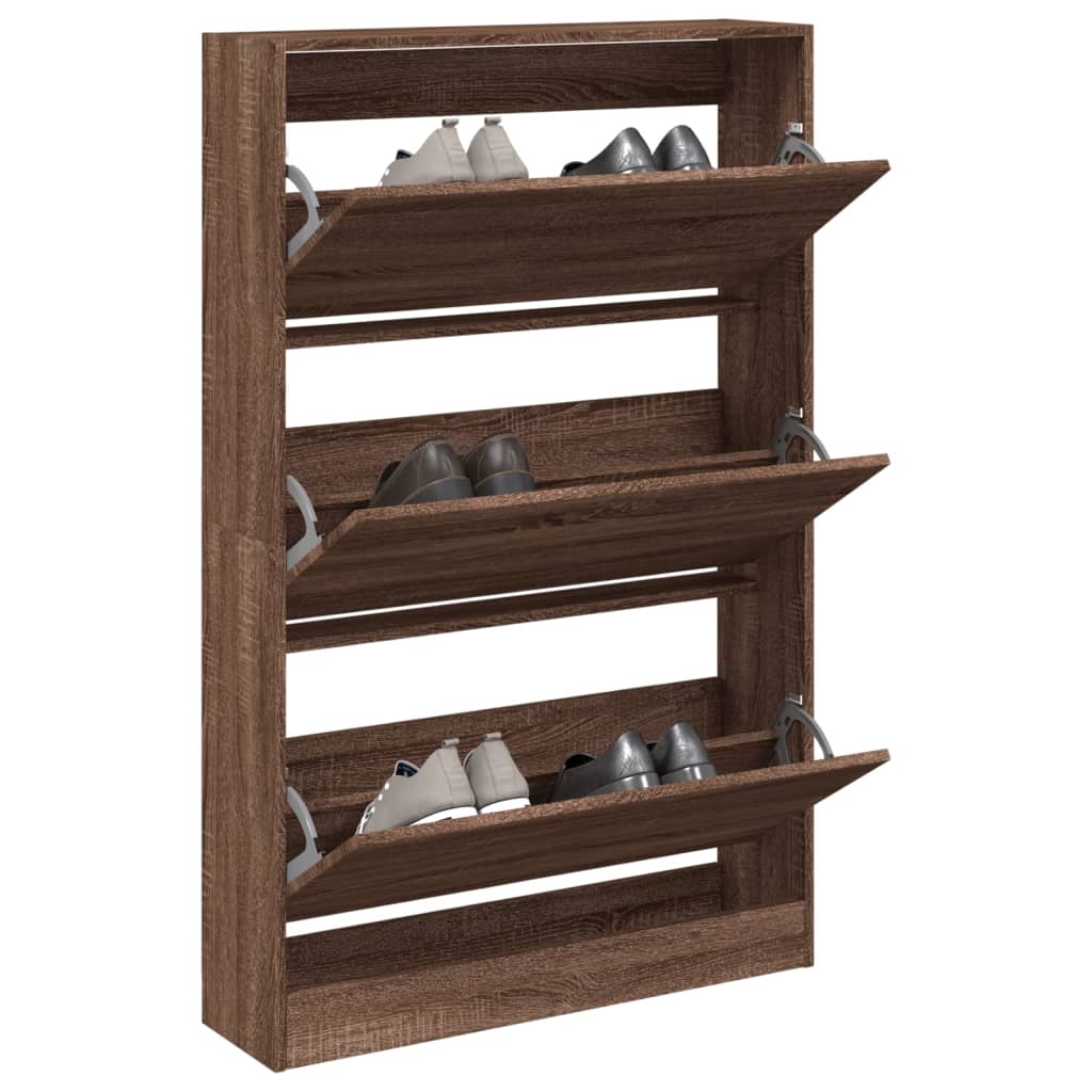 Schoenenkast 80x21x125,5 cm bewerkt hout bruin eikenkleur is nu te koop bij PeponiXL, paradijselijk wonen!